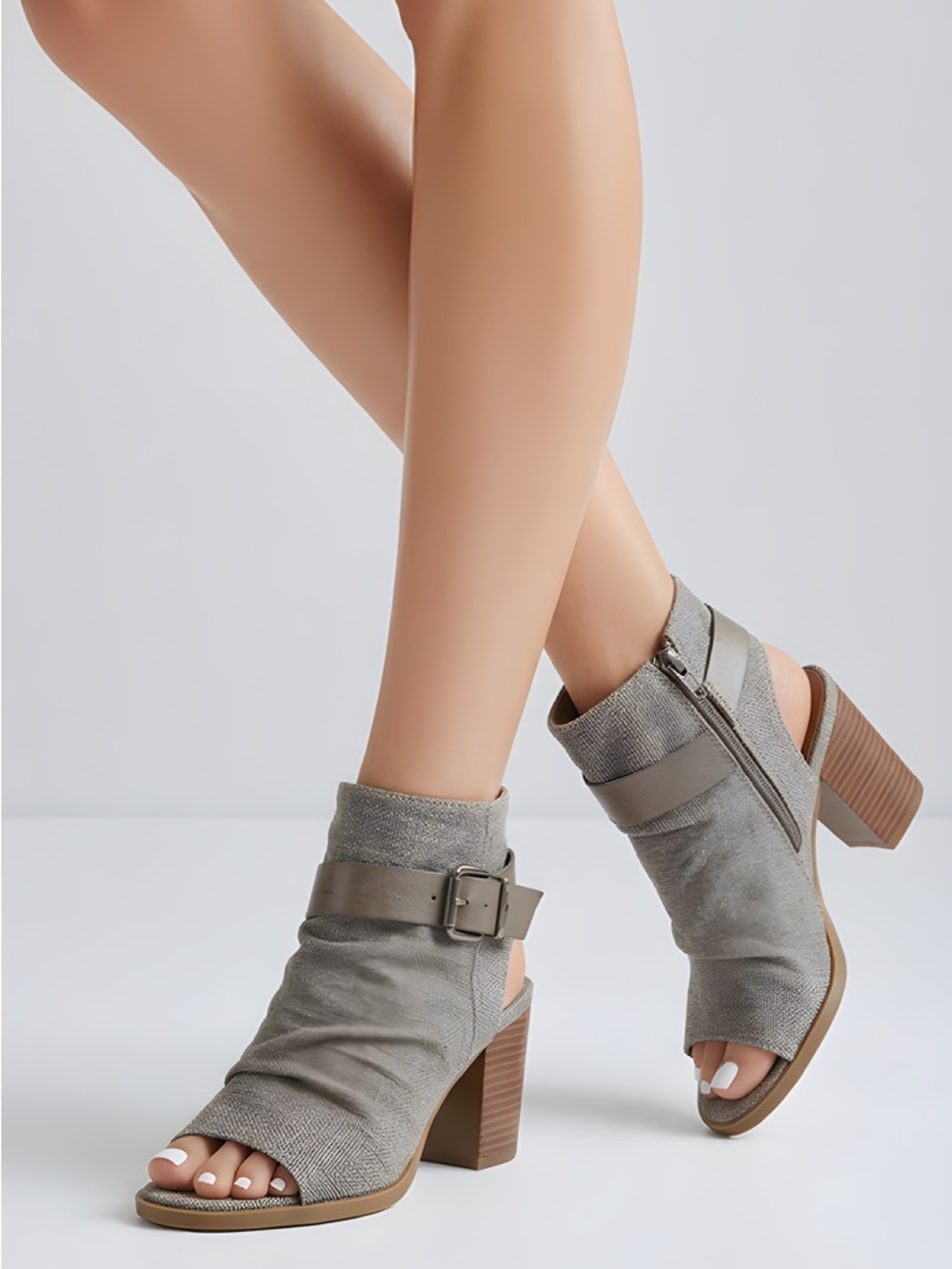 Blowfish Women's Taupe Open Toe Chunky Block Heel slouch Booties Size 7 New‎